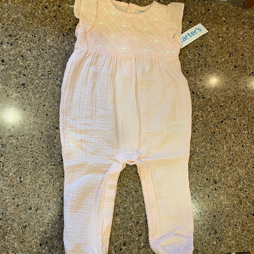 Carter's Light Pink Infant Romper with Smocked Detail